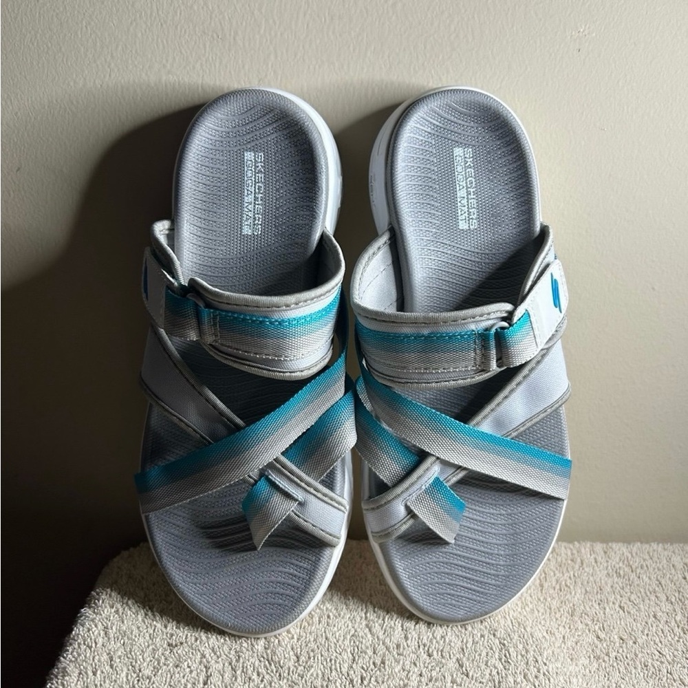 WOMEN'S SKECHERS GREY/TURQUOISE ON THE GO SUMMIT SPORT OUTDOOR SANDAL SIZE 6
